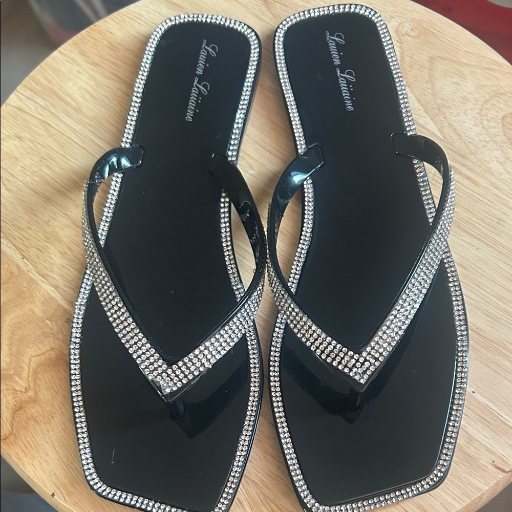 Lauren Lorraine Tampa Black Sandals With Bling Size 9.5